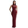 Elegant High Neck Sleeveless Slim Fit Long Dress with Mesh Splice and Ruffles for Women - Spring/Summer 2026 Collection