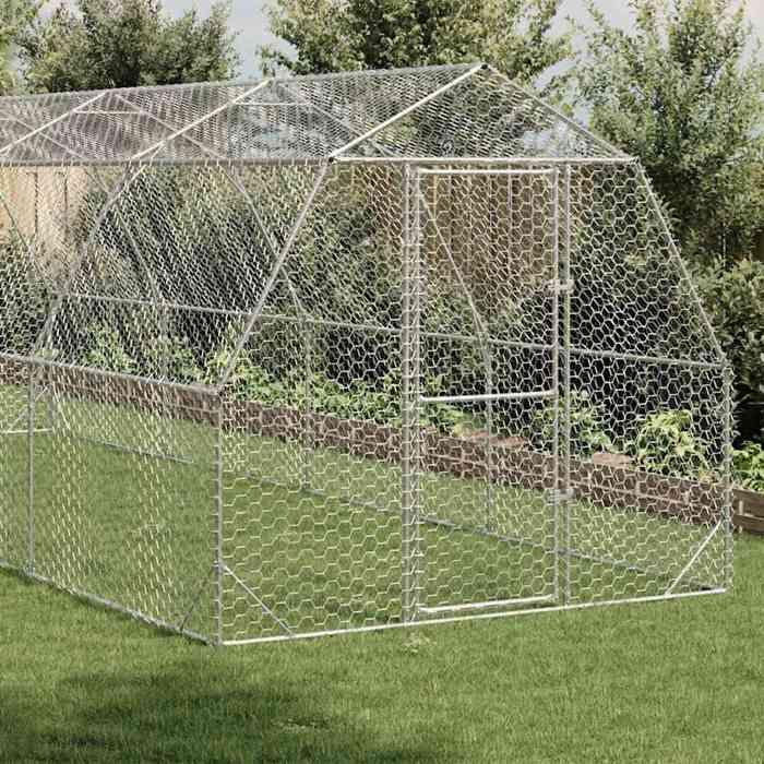 VidaXL Chicken Coop 2.5x8x2.25 M Galvanized Steel, Walk-in Chicken Run, Accessible Chicken Enclosure, Chicken Cage 3328518