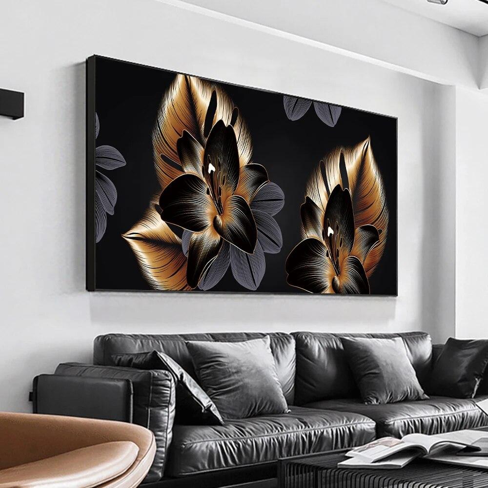 Luxury Black Gold Leaf Canvas Painting Abstract Plant Posters and Prints Wall Art Pictures for Home Living Room Decor No Frame