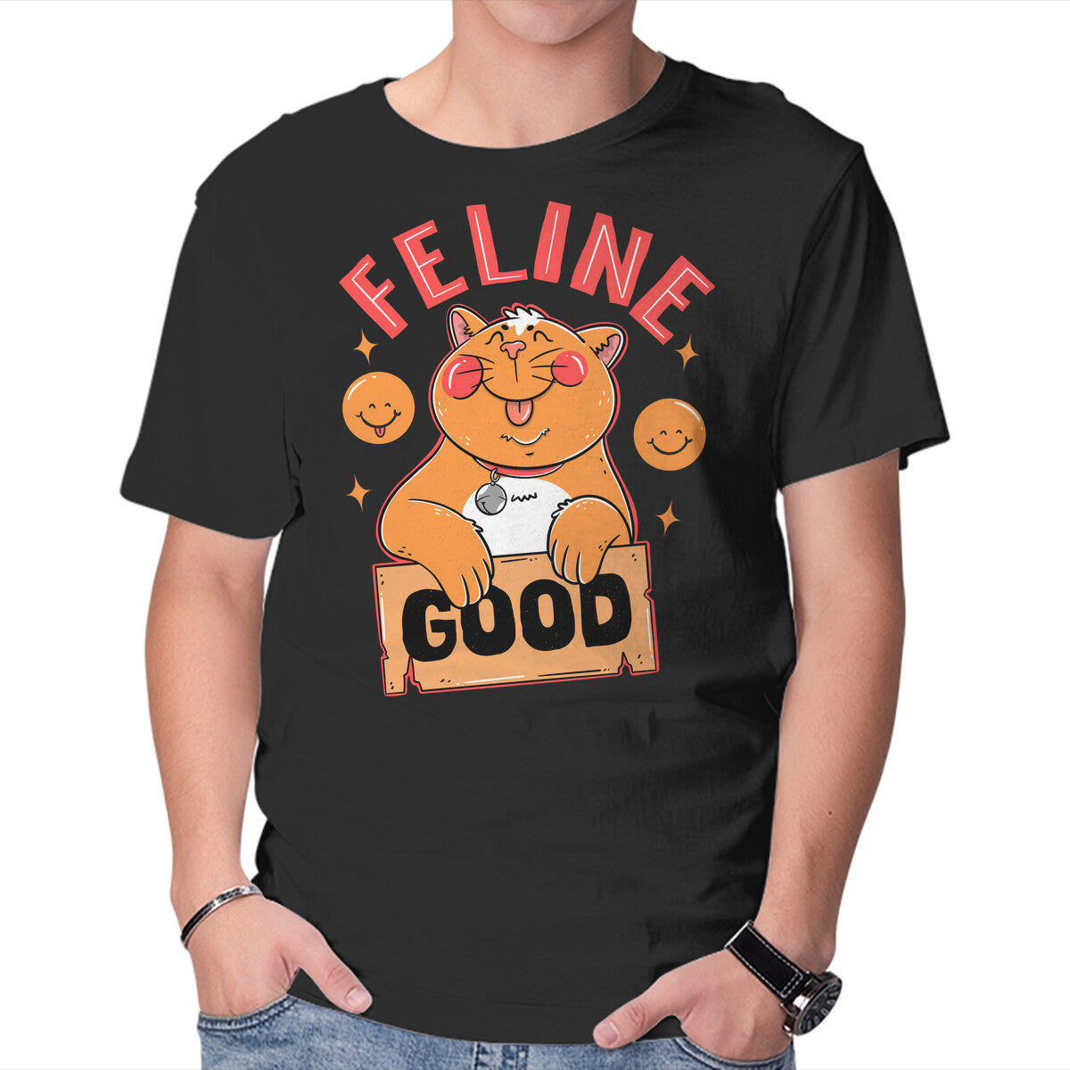 Unisex Crew Neck T-Shirt Feline Good Today Graphic Short Sleeve Casual Tee XXL