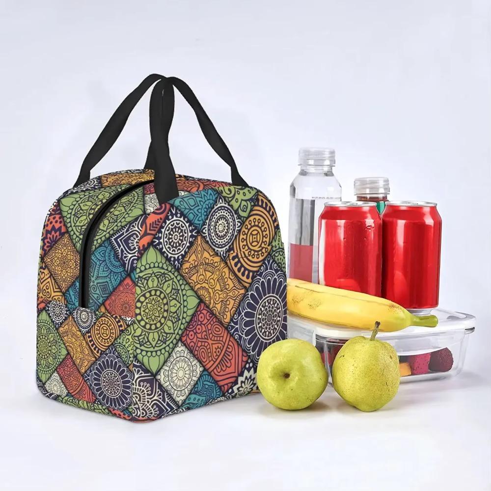 Mandala Lunchväskor för Kvinnor Isolerad Matlåda Kylväska Termisk Tygkasse med Ficka Återanvändbar för Arbete Skola Vandring Picknick
