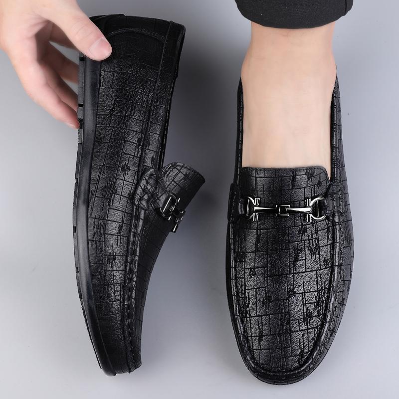 Fashion Men's Genuine Leather Loafers Comfortable Casual Dress Shoes for Men Breathable Soft Sole Flats Classic Slip-On Walking Shoes