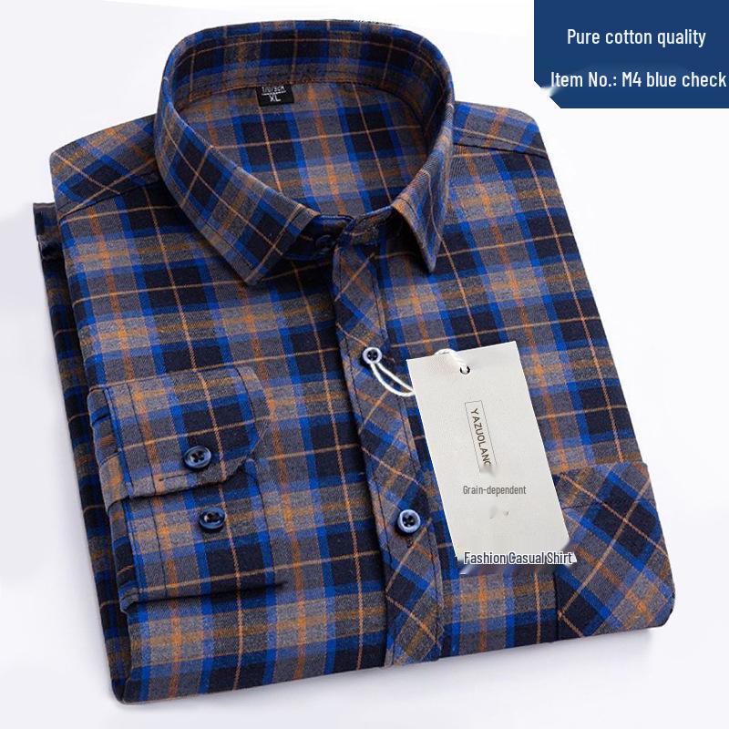 Men's High-End Pure Cotton Plaid Long-Sleeve Casual Shirt