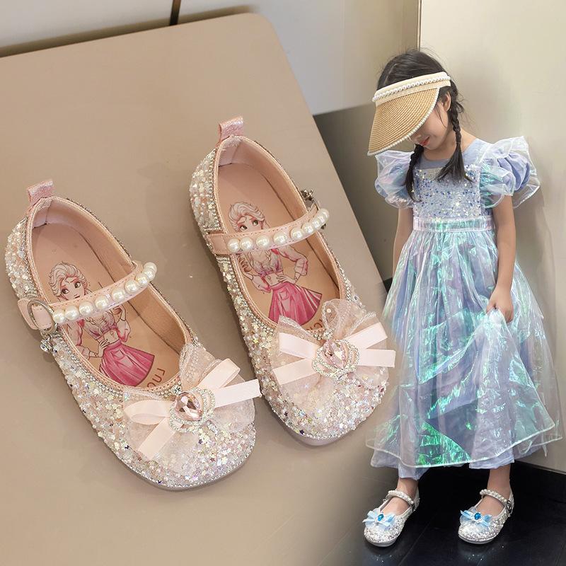 Zapatos NiñaGirl Shoes Trendy Child Leather Shoe Water Diamond Princess Shoe Bow Mary Jane Shoes Fashion Kid Shoes Lolita Shoe