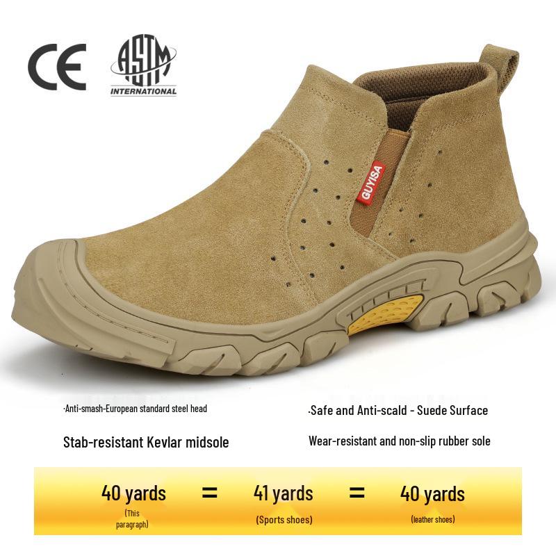 Men's Four-Season Safety Work Shoes: Anti-Smash, Anti-Puncture, Suede, Fireproof, Slip-Resistant, Wear-Resistant.