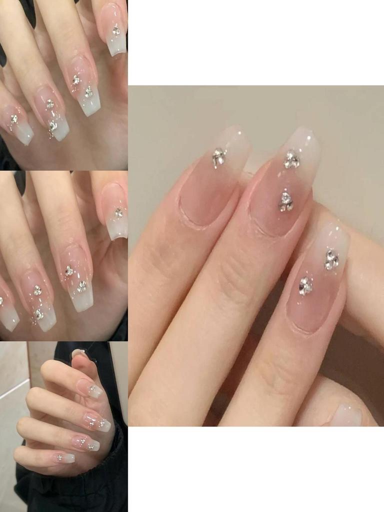 Handmade Gradient Nude Nail Stickers Wholesale For Students With Detachable Sparkling Rhinestones