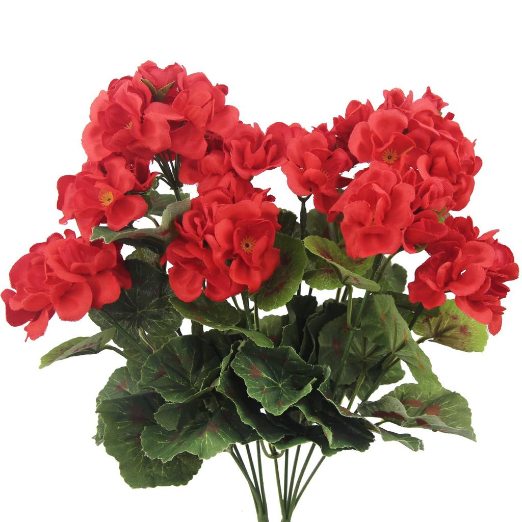 2PCS Artificial Geraniums Outdoor Silk Flowers Bush Fake Flowers for Floral Home Decor Indoor Garden Grave Cemetary Table Decor