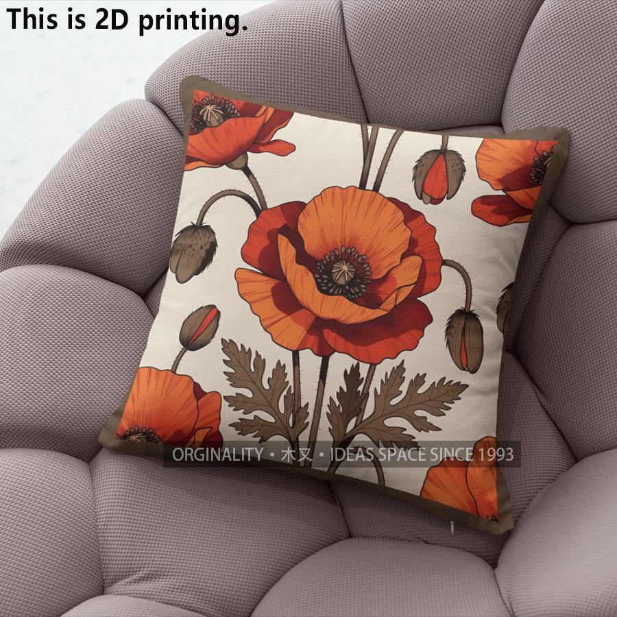 Poppy Floral Print Decorative Throw Pillow Covers Pattern Cushion Cover Suitable For Sofa Bedroom Car Pillow Cover