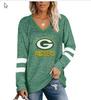 2024 Women's V-Neck NFL Team Long Sleeve T-Shirt with 3D Print Design