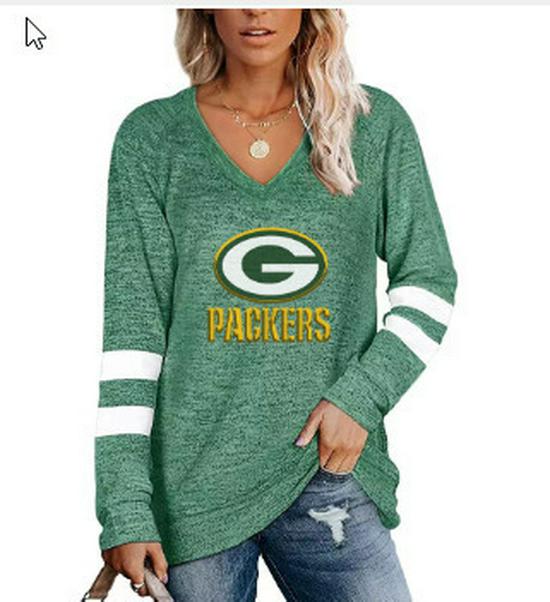 2024 Women's V-Neck NFL Team Long Sleeve T-Shirt with 3D Print Design