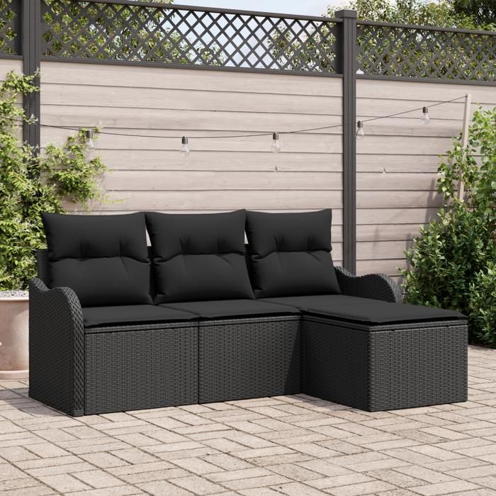 VidaXL Ensemble de Canapé de Jardin 4 Pièces avec Coussins en Rotin Poly Noir 3354322