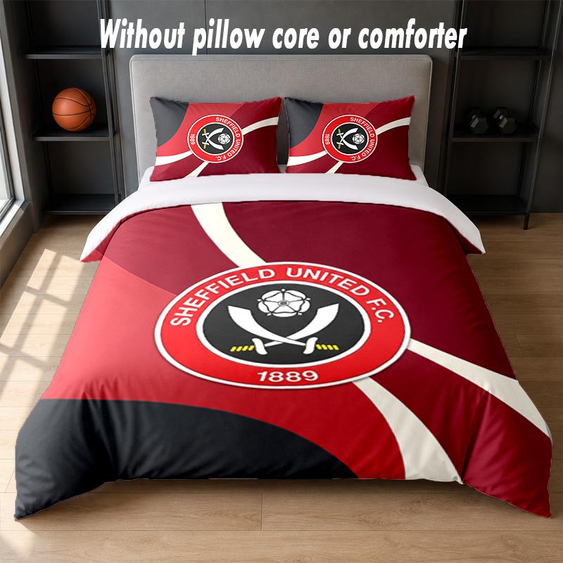 Sheffield United Fußball Design Bett Bettwäsche Set 1 Bettbezug + 2 Kissenbezüge Weich Atmungsaktiv Haushalt Bettwäsche
