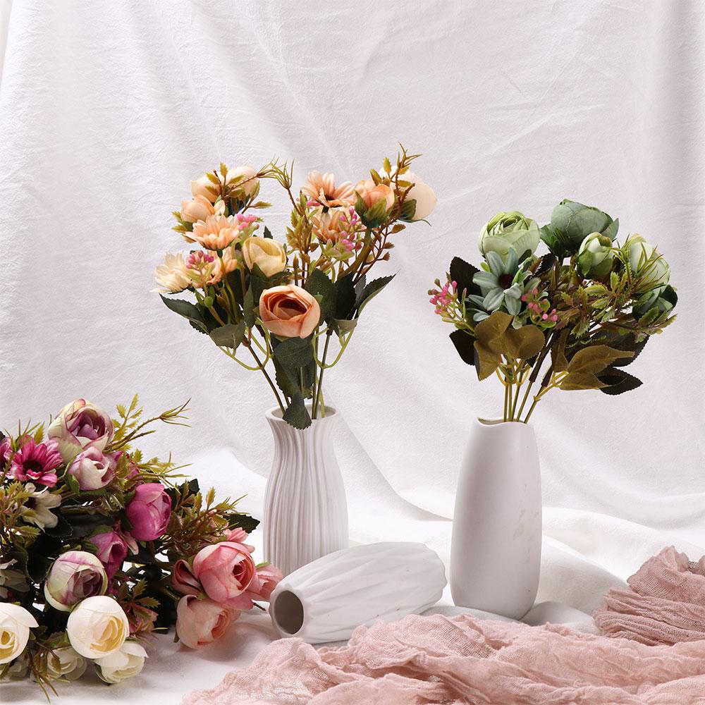 DIY Handmade Party Supply Home Decor Artificial Flower Fake Daisy Bridal Bouquet Silk Tea Rose