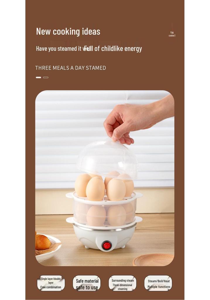 Compact Automatic Egg Boiler & Steamer with Anti-Dry Protection - Perfect for Home Breakfasts