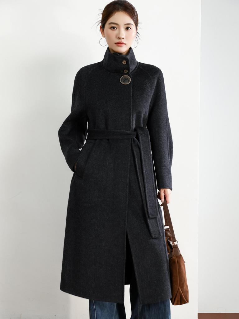 2025 Women's Double-Faced Cashmere Coat: Long, Belted, Elegant Autumn/Winter Wool Coat for Middle-Aged Women