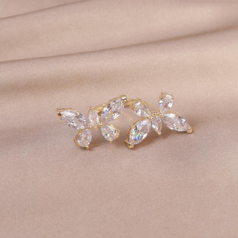Bague papillon en or véritable 14 carats avec zircone électrolytique, bijou tendance coréen, bague de luxe pour femme, pour mariage, bal de promo, fête