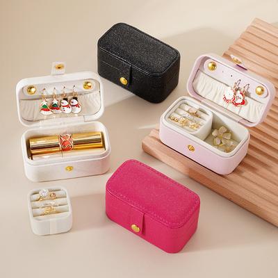 Square PU Leather Solid Pink Color Jewelry Boxes for Women Ring Necklace Earrings Storage Daity Travel Portable Cases