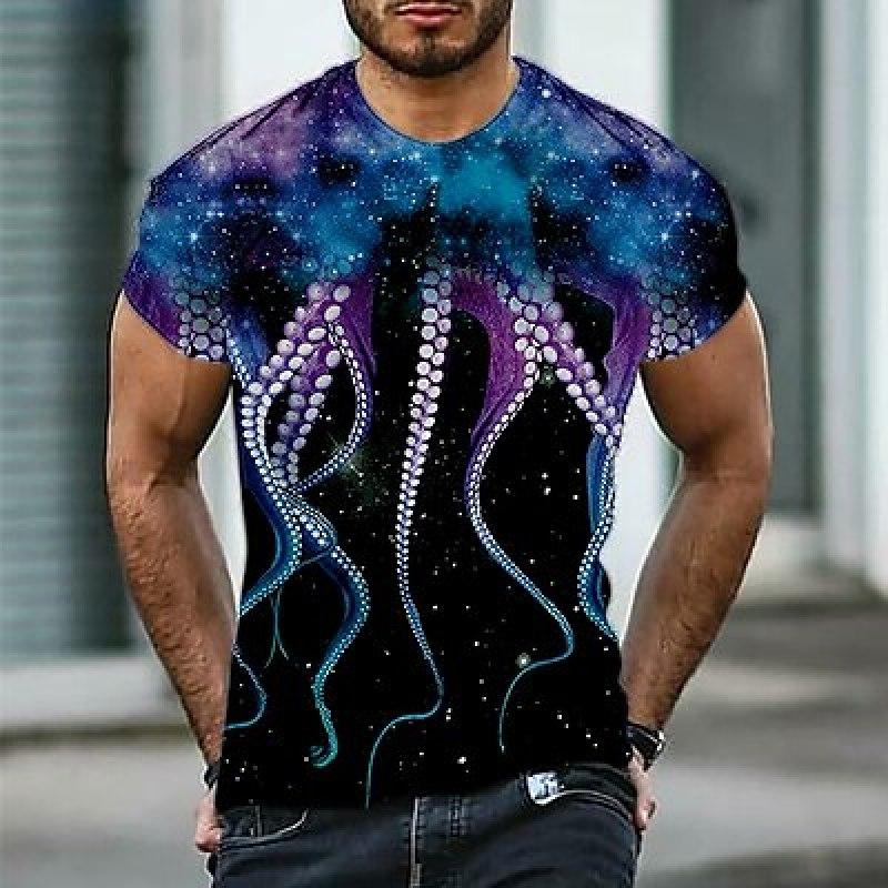 Octopus T-Shirt Mens 3D Shirt Casual | Purple Summer Cotton | Men'S Tee Graphic Crew Neck 3D Print Daily Sports Short Sleeve Clothing Apparel