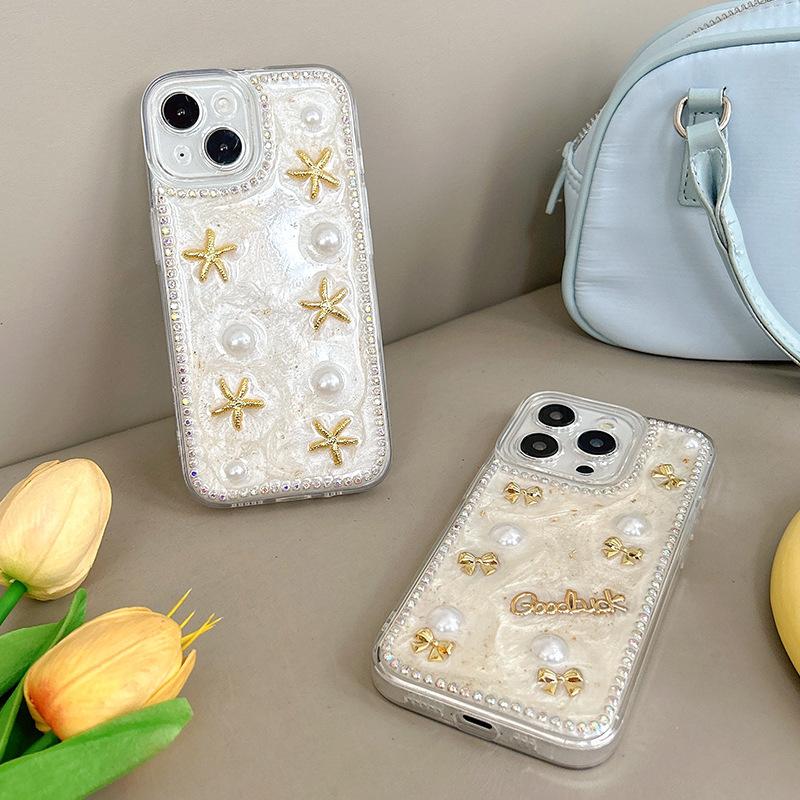 Seestern Schleife Perle Handyhülle für Apple 17 Promax Rundumschutz für IPhone 16 Plus Sturzsicher Damen-Edition