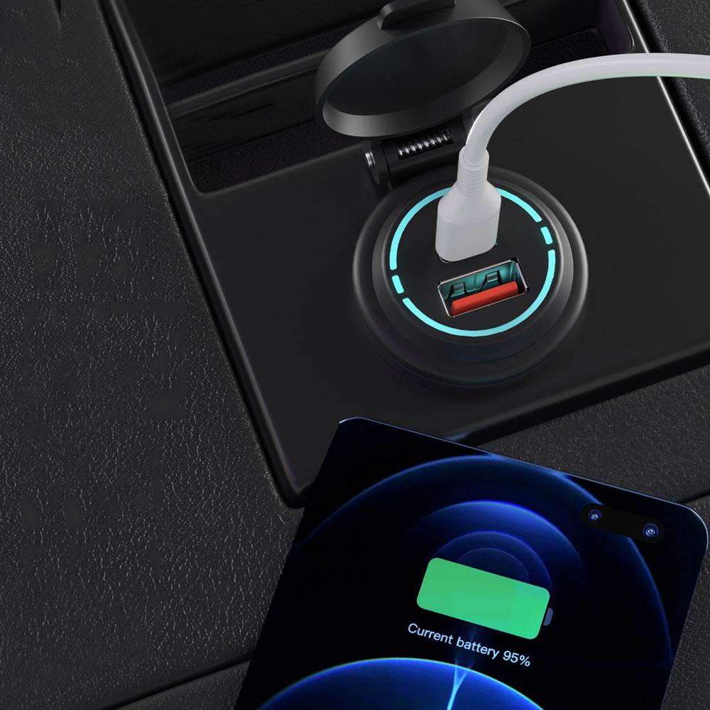 Car Charger Cigarette Lighter Socket Dual Port USB Type-C Port Charging Power Outlet Car Socket with LED Voltmeter Charger