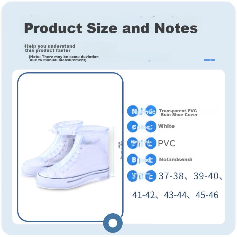NOLANSEND Rain Shoe Covers with Thickened Soles, Portable, Wear-Resistant, Transparent Flat-Bottom White, Suitable for Size 43-44