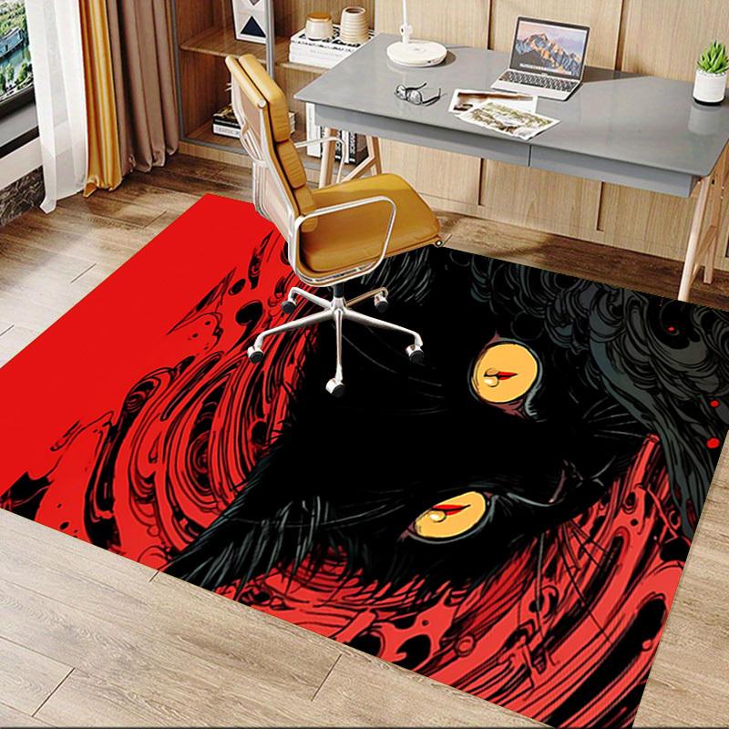 1pc Black Cat Carpet Anti Slip Polyester Floor Mat for office,Bedroom