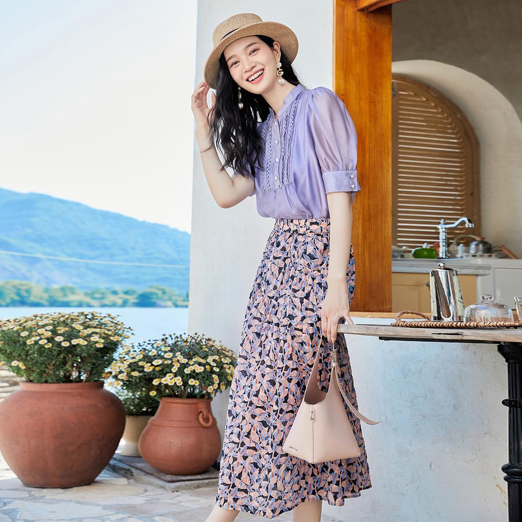 Pure Cotton Temperament Floral Half Skirt