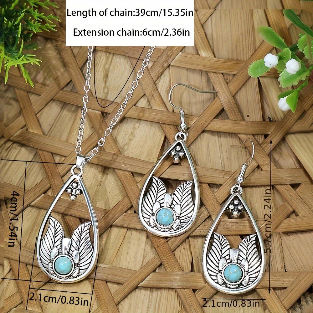Boho Ethnic Antique Silver Zircon Set for Women Girls Geometric Earrings Pendent Necklace Birthday Gifts Daily Wear Versatile