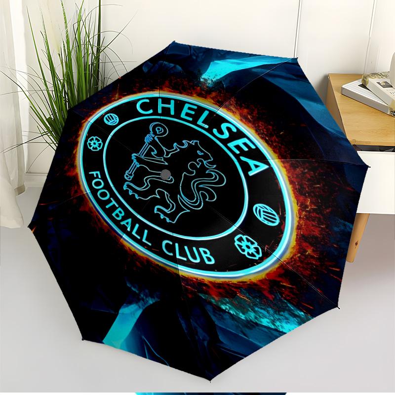 Parasol z nadrukiem Chelsea F.C. Automatyczne otwieranie i zamykanie, Przenośny składany parasol, na zewnątrz, do dojazdów, na wycieczkę kempingową, Idealny prezent urodzinowy