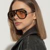 New Luxury Designer Oversized Pilot Sunglasses Women Men Vintage Punk Double Bridge Sun Glasses