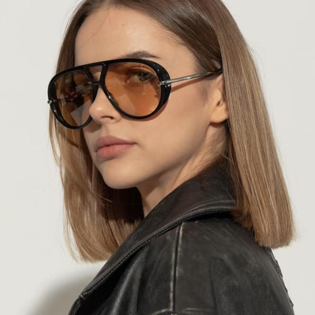 New Luxury Designer Oversized Pilot Sunglasses Women Men Vintage Punk Double Bridge Sun Glasses