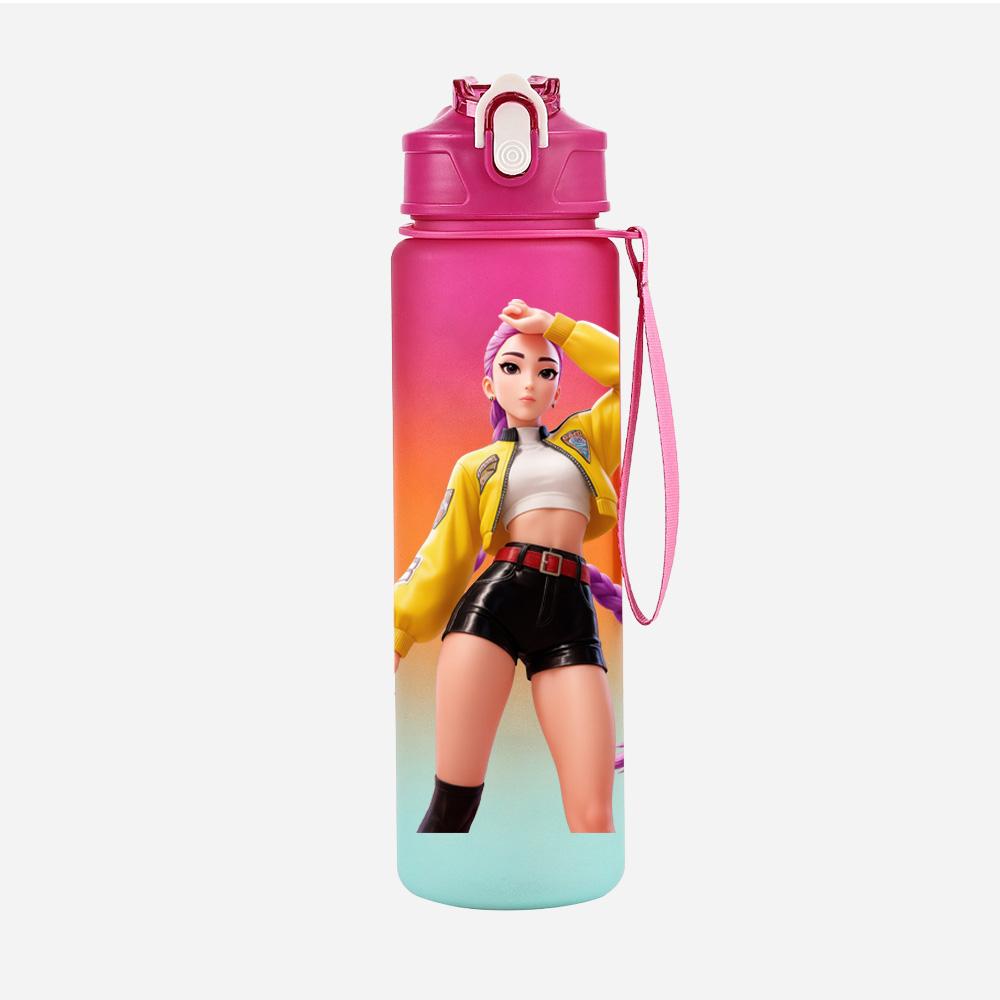 750Ml Water Bottler Anime K-Pop Demon Hunters Printed Character Water Cup Large Capacity Outdoor Portable Rope Drinking Bottle for Boy Girl Gift