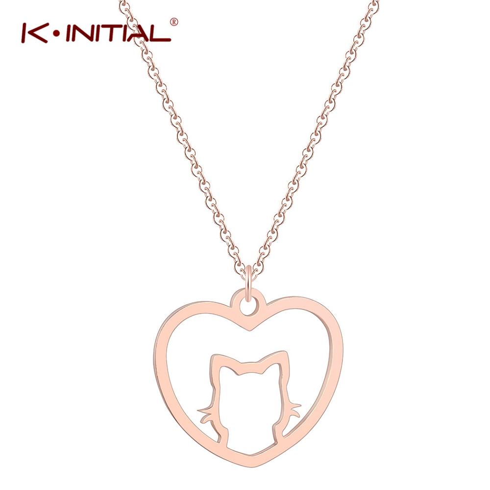 Kinitial Cute Cat Love Heart Pendants & Necklaces Classic Animal Necklace Fashion Gifts for Women Girl Birthday Party Jewelry