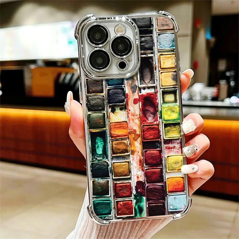 Watercolors Set Paint Palette Plating Phone Case For Iphone 16 17 Pro Max Air 16E 14 15 Plus 12 13 Mini Anti-Fall Airabag Cover