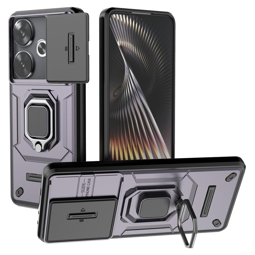For Xiaomi Redmi Turbo 3 5G/Poco F6 5G Case Kickstand PC+TPU Phone Cover Sliding Lens Protection