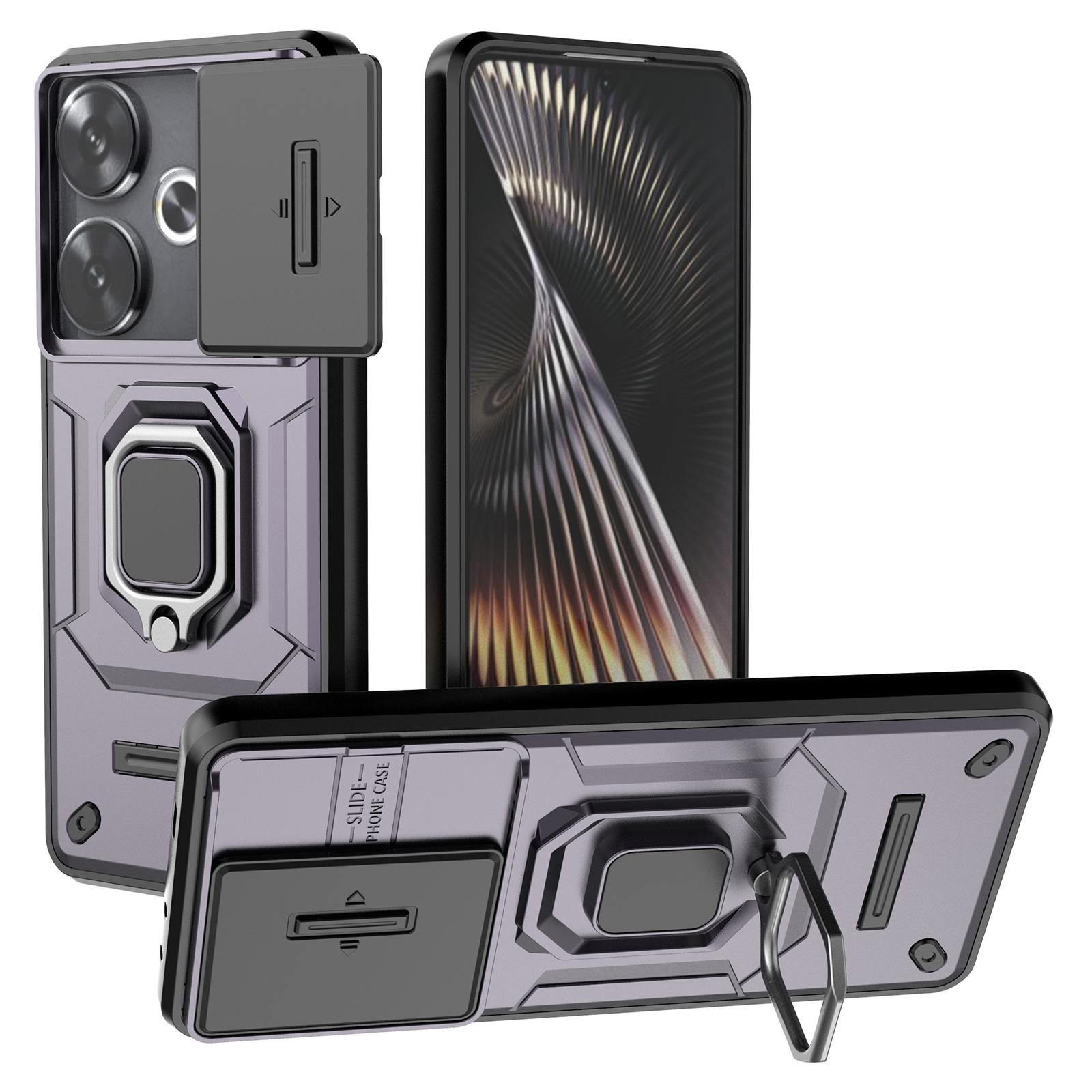 

For Xiaomi Redmi Turbo 3 5G/Poco F6 5G Case Kickstand PC+TPU Phone Cover Sliding Lens Protection Purple