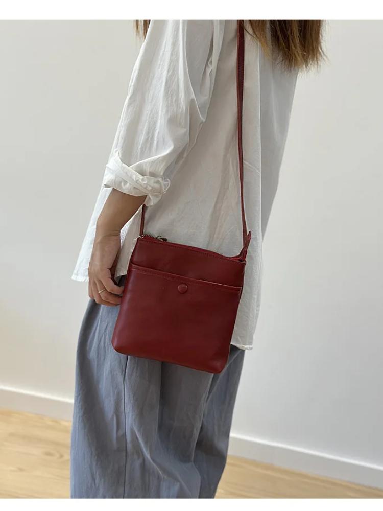 Johnature Small Bag Casual Mini Genuine Leather Phone Bag Versatile Women's Shoulder Crossbody Bags