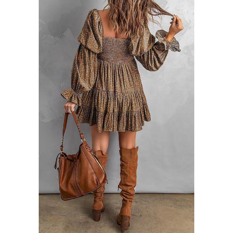 YYFS Women's Fashion Spring Fall Solid Color Print Long Sleeve One Shoulder Middle Waistline Casual Dresses