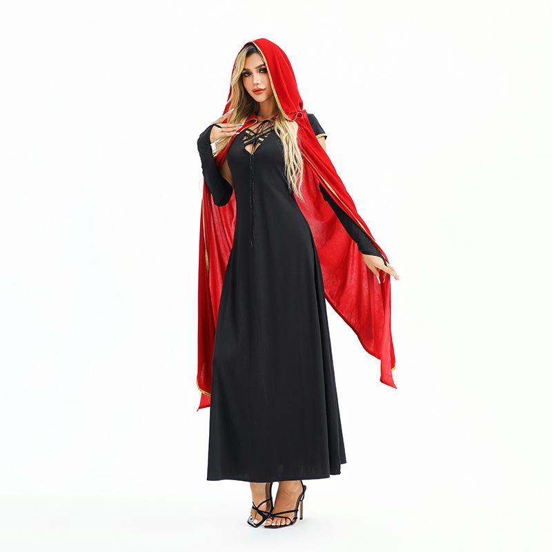 Halloween Costume Medieval Dark Goth Vampire Dress Witch Cape Reaper Show Costume