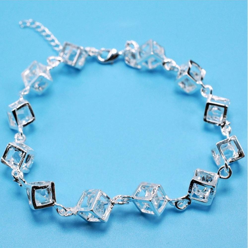 Versilbertes Kupfer-Quadratarmband mit weißen und bunten Diamanten Eleganter Schmuck für Frauen