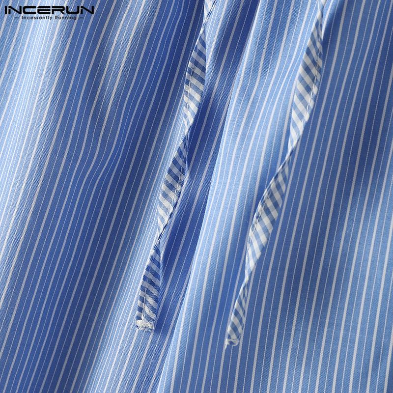 INCERUN Menn Elastisk midje Snøring Stripete bukser Rutet rutete Patchwork Homewear Bukser