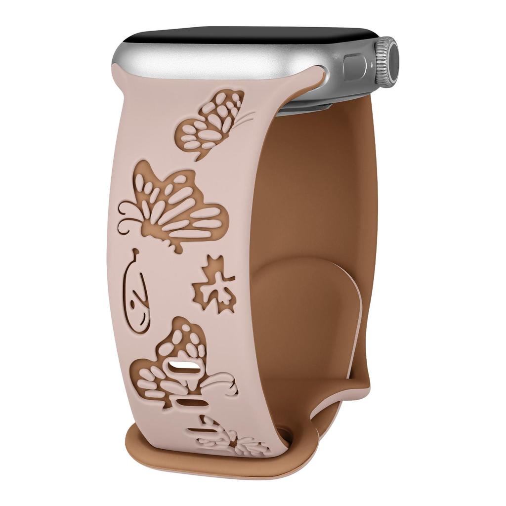 Cute Carved Butterfly Soft Silicone Strap For Apple Watch Ultra 2 49mm S11 S10 42mm 46mm For iWatch SE 9 8 7 6 5 4 3 38mm 45mm