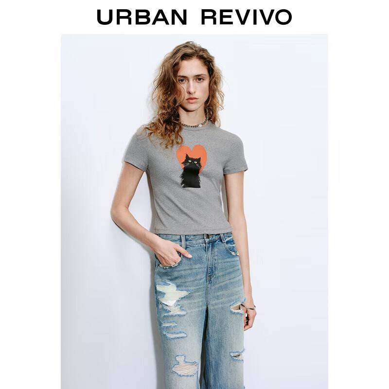 UR Women s Casual Cat Print Slim Short Sleeve T-Shirt S