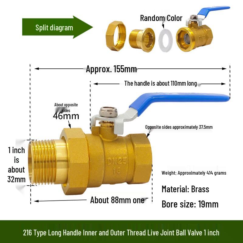 Xiuhui Copper Ball Valve with Male and Female Thread Union for Gas - 1/2", 3/4", 1" Sizes