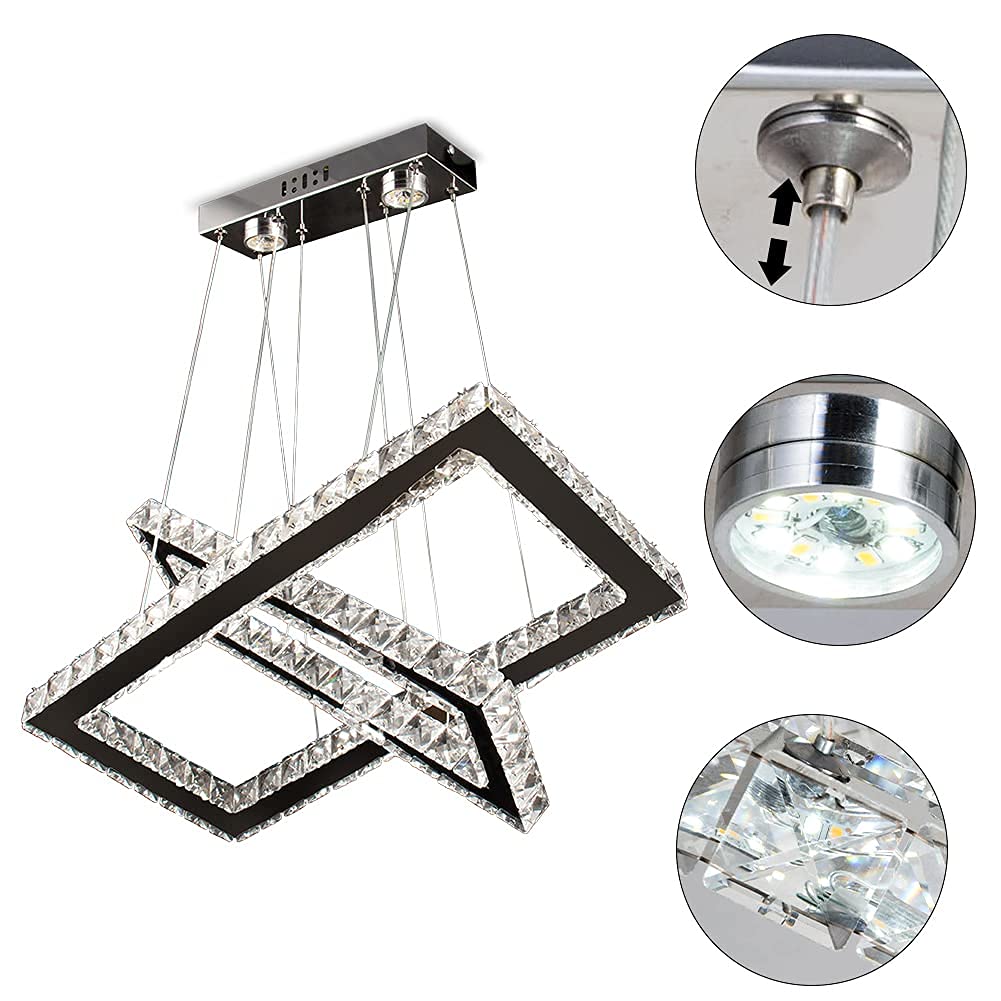2 Rectangular Chandeliers and Hanging Lamps Pendant Luxury Chandelier Light for Living Room
