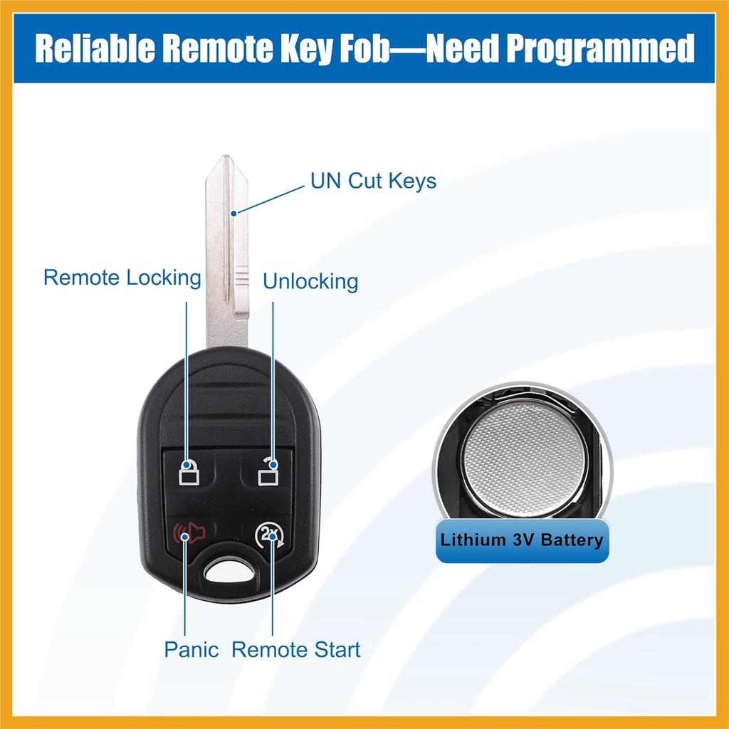 Car Auto Remote Start System Kit Fit for Ford F150 Edge with 2 Remote Key Fob and Antenna Jumper Wire - Pack of 3 Black Durable Material Replacement