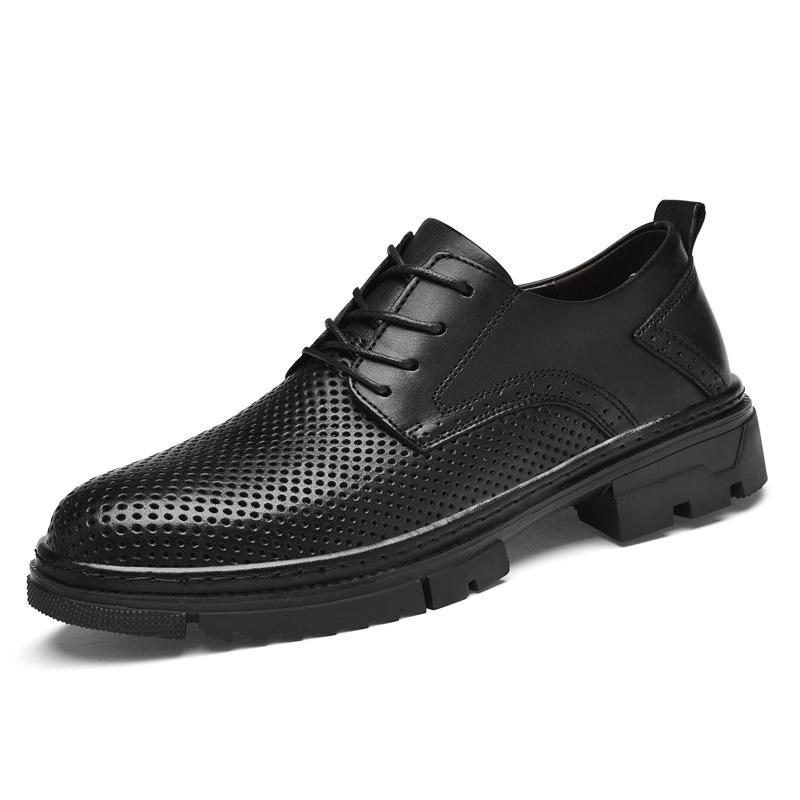 Men's British Style Round Toe Oxford Leather Shoes - Comfortable, Lace-up, Versatile, Thick Sole, Genuine Cowhide.