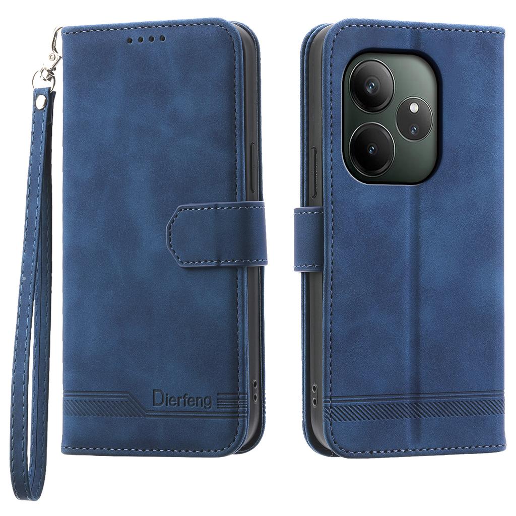 DIERFENG DF-03 For Realme GT 6 5G Leather Case Lines Imprint Wallet Phone Cover
