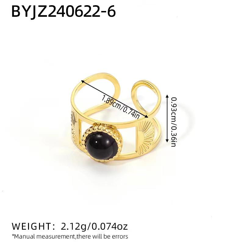 Fashion Stainless Steel Natural Stone Rings For Women Vintage Trend Punk Jewelry Gold Color Opening Ring Christmas Gift