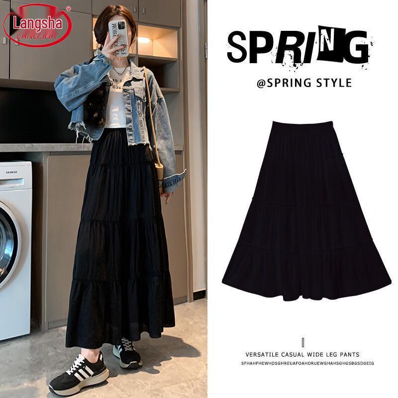 

Langsha Women s High-Waist A-Line Tiered Midi Skirt M